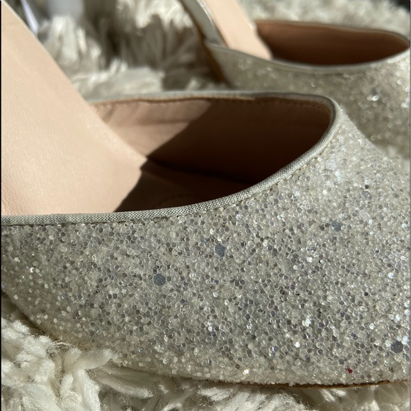 White Rock Glitter Block Heel w/ Back Satin Bow Wedding Shoe Size 6.5 - Picture 4 of 16